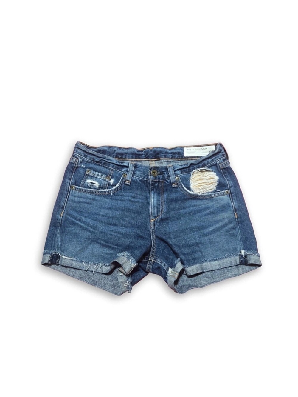 Rag & Bone Boyfriend Shorts Cotton Denim Mid Rise Distressed Jean Shorts Size 25